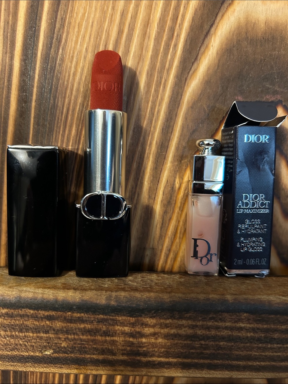 Dior Lipstick & Gloss Set in Deep Brick Red and Nude